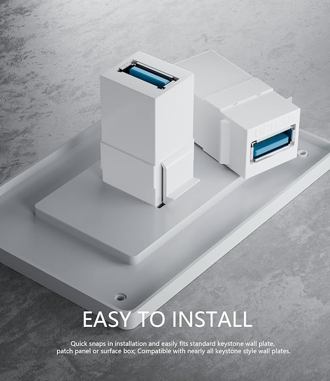 BERLAT USB 3.0 Keystone Jack Insert, USB Keystone Jack,USB to USB Adapters Female to Female Inserts Connector Interface Coupler Socket Adapter Port for Wall Plate Outlet Panel(White-6 Pack)
