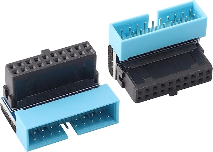 2 Pack 90 Degree Up Angle USB 3.0 20pin Connector USB 3.0 19Pin/20Pin Female to Male Extension Power Adapter Board for Desktop Motherboard Mainboard Internal Header Adapter(Up/blue-20Pin)