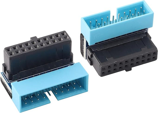 2 Pack 90 Degree Up Angle USB 3.0 20pin Connector USB 3.0 19Pin/20Pin Female to Male Extension Power Adapter Board for Desktop Motherboard Mainboard Internal Header Adapter(Up/blue-20Pin)