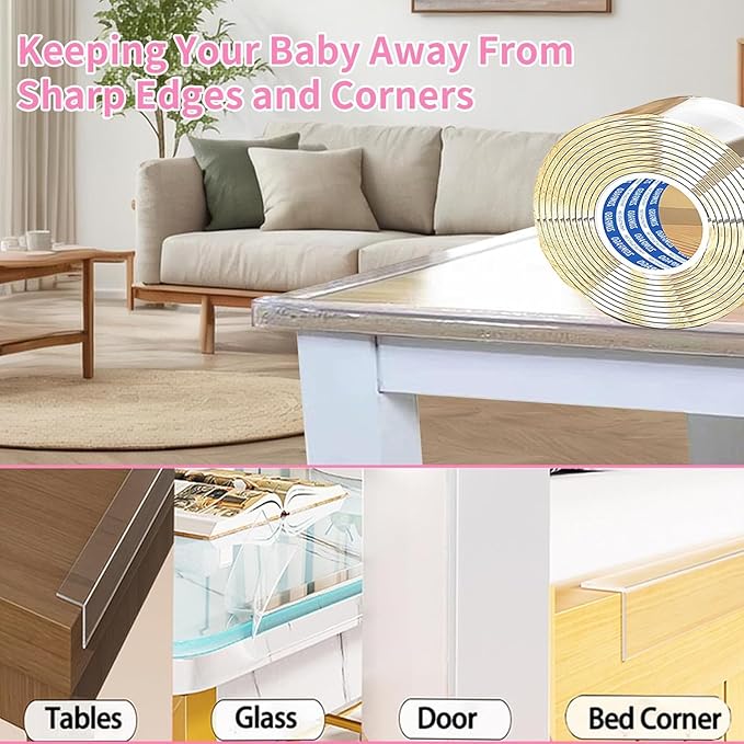 Clear Soft Corner Protectors for Furniture Strip,1.2in x6.56FT,2 Roll Sharp Edge & Table Bumper,Window Edge,Wall Protector,Soft Corner Guards Safe for Proof,Table Corner Protectors in Family