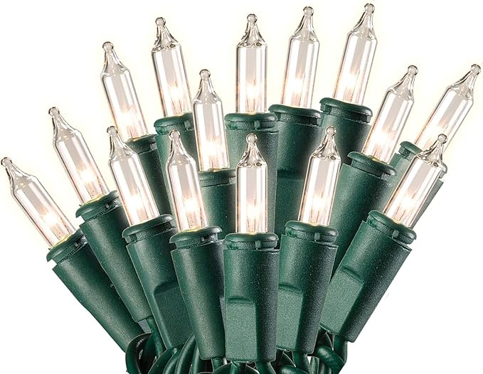 Holiday Pride Warm White Christmas Tree Lights - 100 Count Clear White Christmas Lights on Green Wire (24 Ft) - Indoor/Outdoor Use - UL Listed - Static & Blinking Modes - Connectable