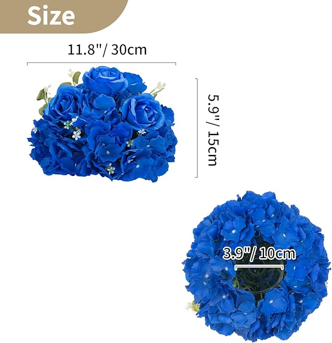 NUPTIO Royal Blue Flowers for Centerpieces: 10 Pcs 11.8 inch Diam Artificial Flower Balls for Centerpieces - Fake Flower Ball Arrangement Bouquet Rose Wedding Centerpieces for Tables Decorations