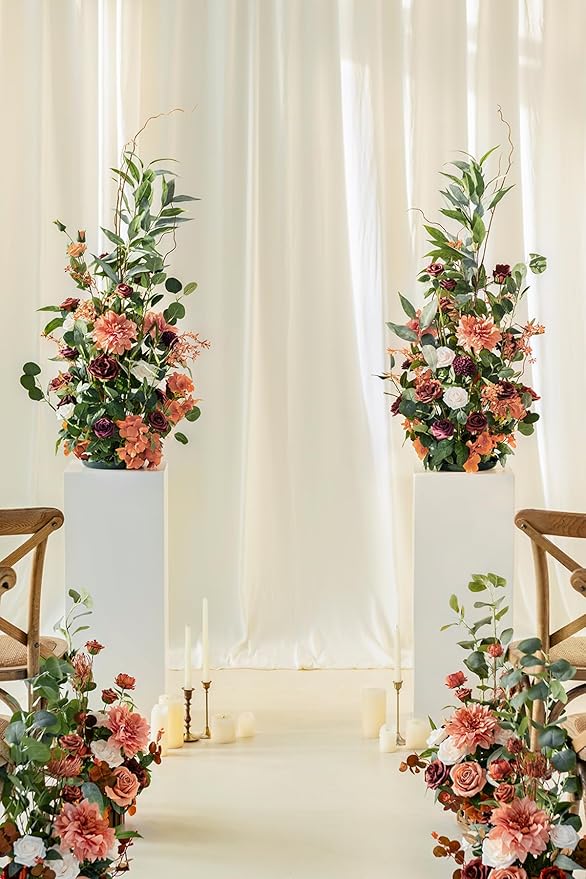 Ling's Moment 41" Tall Fall Free Standing Artificial Flowers Arrangements 2 pcs Wedding Arch Altar Stage Decorations Sunset Terracotta For Ceremony Reception Church Backdrop Outdoor Aisle Floral Party