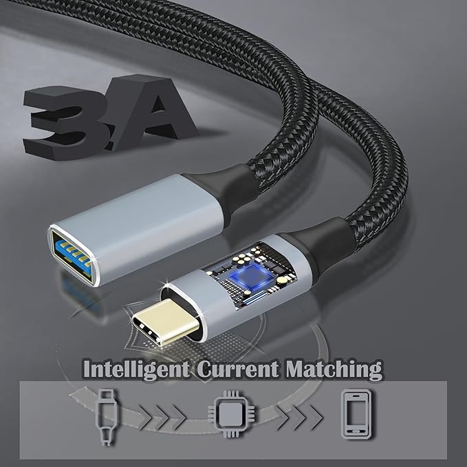 USB 3.0 to USB C Adapter, 1M/3.3FT Type-C Male to USB-A Female Converter, Type-C OTG Braided Cable Connector with Phone/Laptop/Tablet/Switch/Keyboards/Game Controllers/Printers