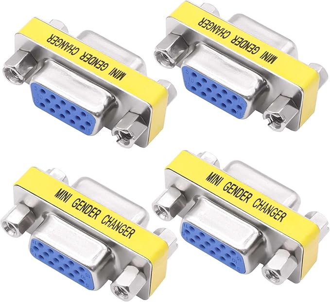 DB15 VGA Gender Changer Solderless Connector Female to Female Adapter D-SUB HD 15 Pin Serial Cable Coupler for PC Monitors Projectors-4pcs