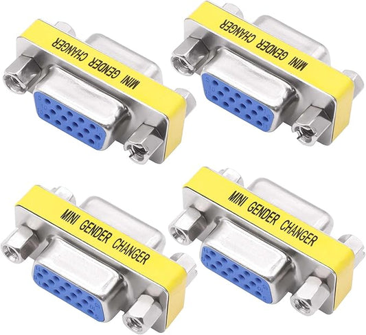 DB15 VGA Gender Changer Solderless Connector Female to Female Adapter D-SUB HD 15 Pin Serial Cable Coupler for PC Monitors Projectors-4pcs