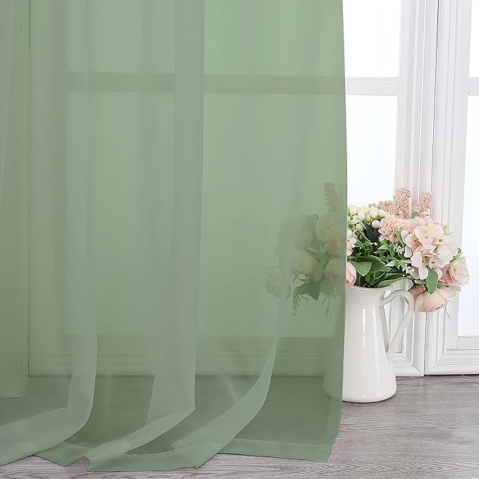 Chyhomenyc Sage Green Sheer Scarf Valances for Windows 216 Inch Extra Long, Window Scarf Drapes Rod Pocket Backdrop for Wedding Arch Draping/Party/Canopy Bed/Living Room, 2PC, 18 Feet Length