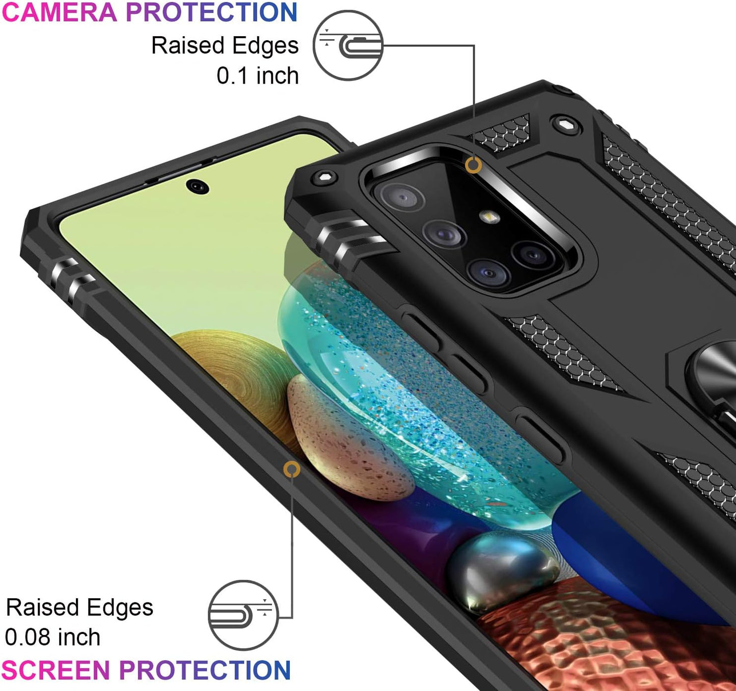 LUMARKE Galaxy A71 5G Case with Screen Protector, Military Grade Protective Phone Cover with Magnetic Ring Kickstand,