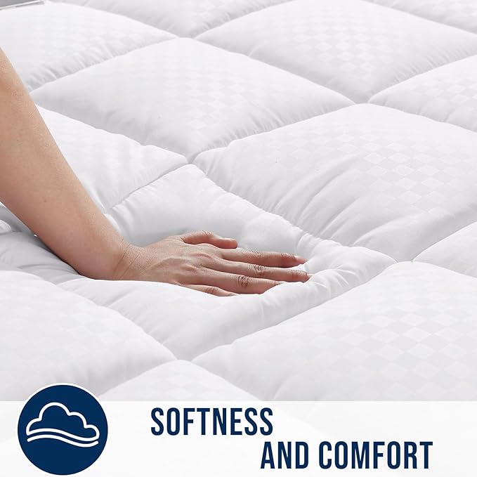 OLANLY California King Quilted Fitted Mattress Pad – Soft Pillow Top Mattress Topper, Down Alternative Fill, Cooling Breathable Mattress Cover, Machine Washable Deep Pocket Mattress Protector, White