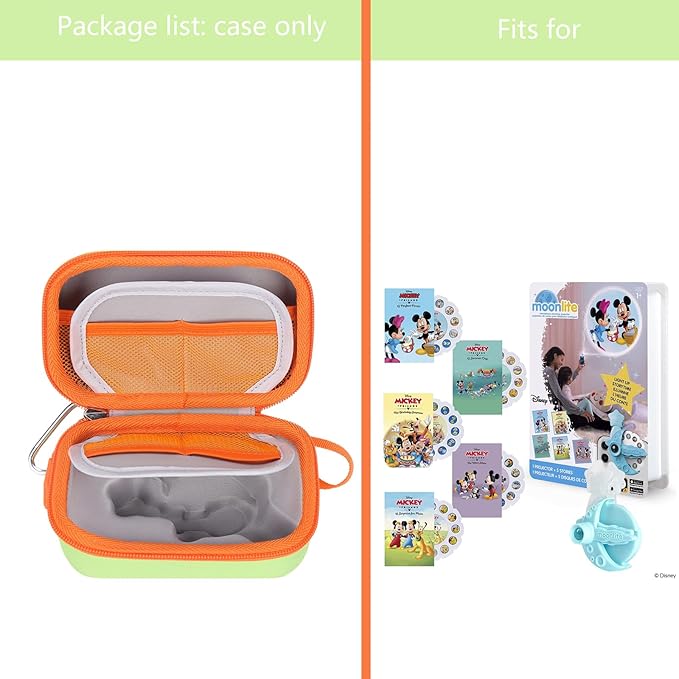 Hard Case Compatible for Moonlite Mini Projector and Story Reels, Storybook Projector Protective Storage Shell, CASE ONLY (Green&Orange)