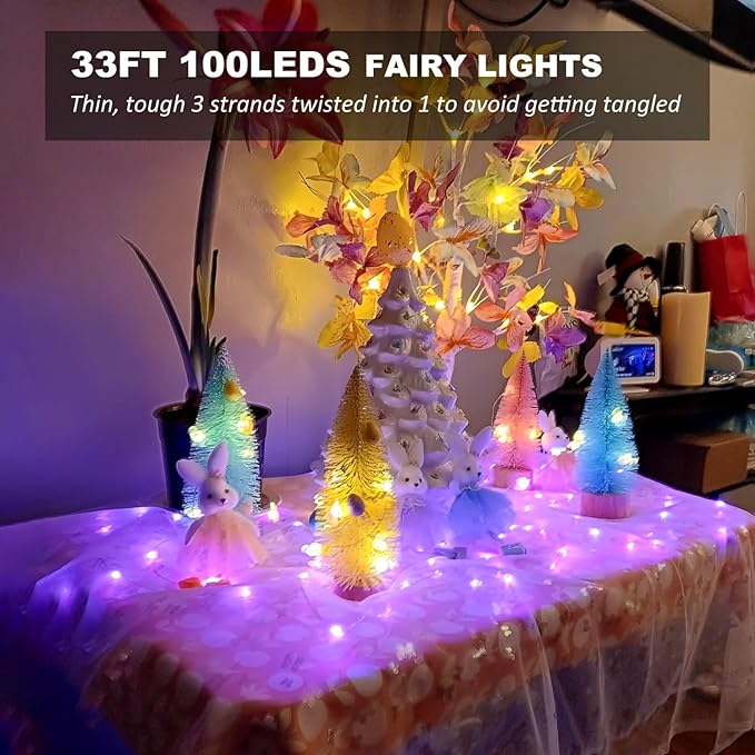 Fairy Lights USB Plug in 33ft 100LEDs with Remote, Warm White 20 Color Changing Light Twinkle Firefly String Lights for Bedroom Party Wedding Christmas Tapestry, Multicolor Colors