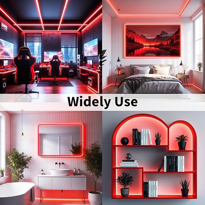 iNextStation Red LED Strip Light, 16.4ft 5M 2835 SMD 300 LEDs 12V Flexible Cuttable LED Tape Light for Bedroom Kitchen Cabinet Wardrobe TV (Power Adapter Included)