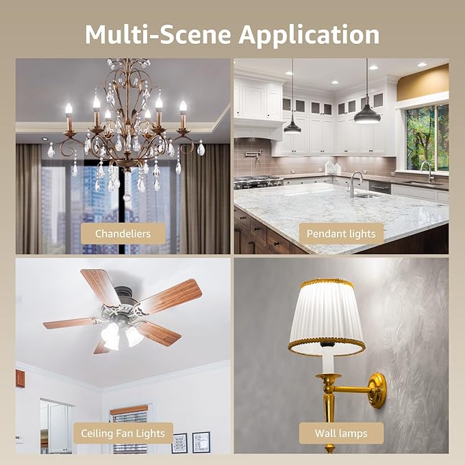 Lepro E12 LED Candelabra Light Bulbs, 5000 Kelvin Daylight White 5.5 watt, 40 watt Equivalent B11 C37 Ceiling Fan Bulb Chandelier Bulbs, Type B Small Base Candle Lights, Plastic, Not-dimmable, 6-Pack