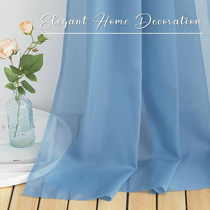 NICETOWN Decorative Stone Blue Window Scarf for Beach, Voile Sheer Curtains Flexible Valances Bed Canopy for Wedding Arch Kids Room, 2 Panels, W60 x L216