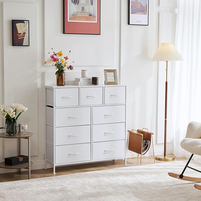 OLIXIS Dresser for Bedroom with 9 Drawers, Tall Fabric Dresser for Storage and Organization, Bedroom Dressers, Chest of Drawers for Living Room, Closet