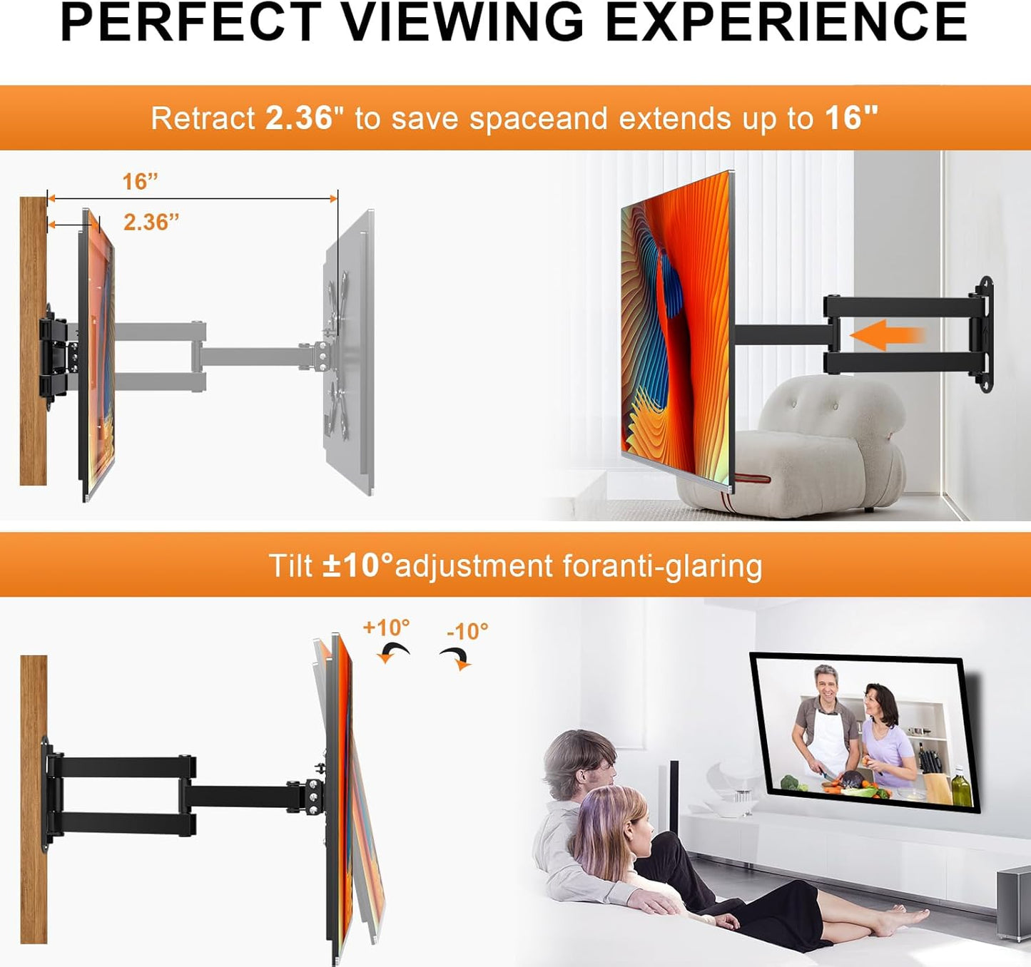 XINLEI Full Motion TV Wall Mount, Swivel Bracket with Articulating Arm for 13-42 Inch LED, LCD, Plasma TVs, Max VESA