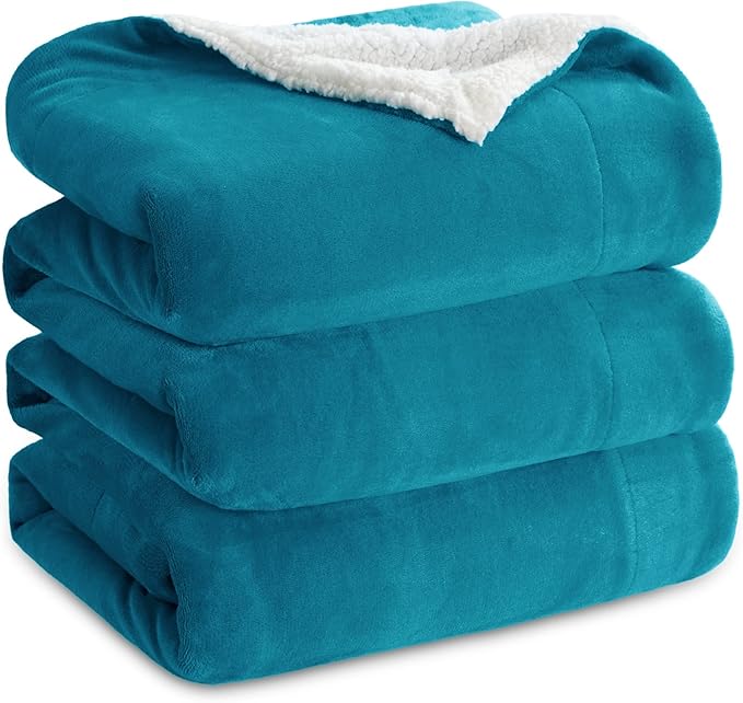 Bedsure GentleSoft Sherpa Fleece Blankets Queen Size for Bed - Thick and Warm Throw for Women and Men, Soft Fuzzy Plush Queen Blanket for Winter, Teal, 90x90 Inches