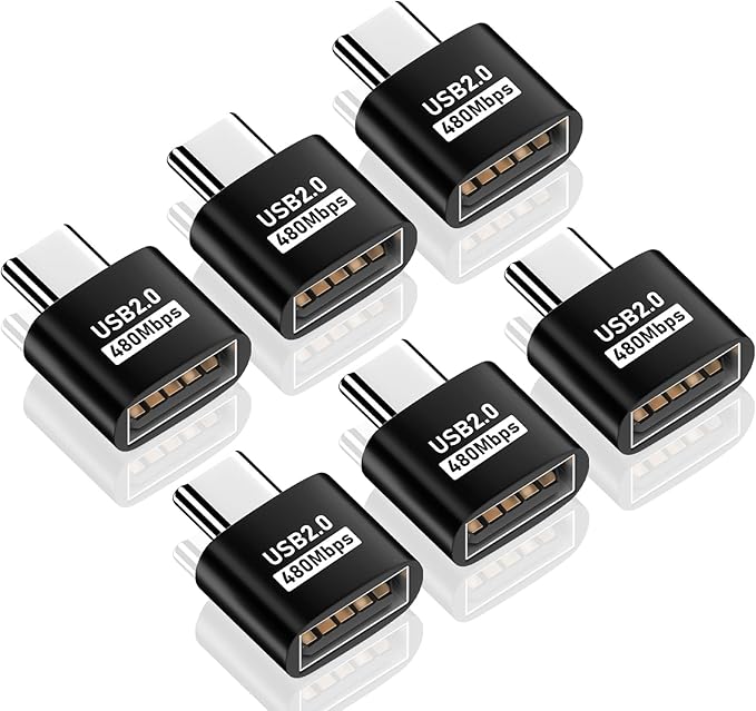 Duttek USB2.0 to USB C Adapter 6 Pack, USB Type C Male to USB 2.0 Type A Female Extension Connector Support 480Mbps Data Transfer, OTG Function and Charging for Phone, Laptop, USB Keyboard(Black)