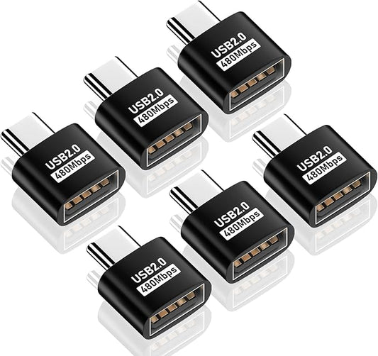 Duttek USB2.0 to USB C Adapter 6 Pack, USB Type C Male to USB 2.0 Type A Female Extension Connector Support 480Mbps Data Transfer, OTG Function and Charging for Phone, Laptop, USB Keyboard(Black)