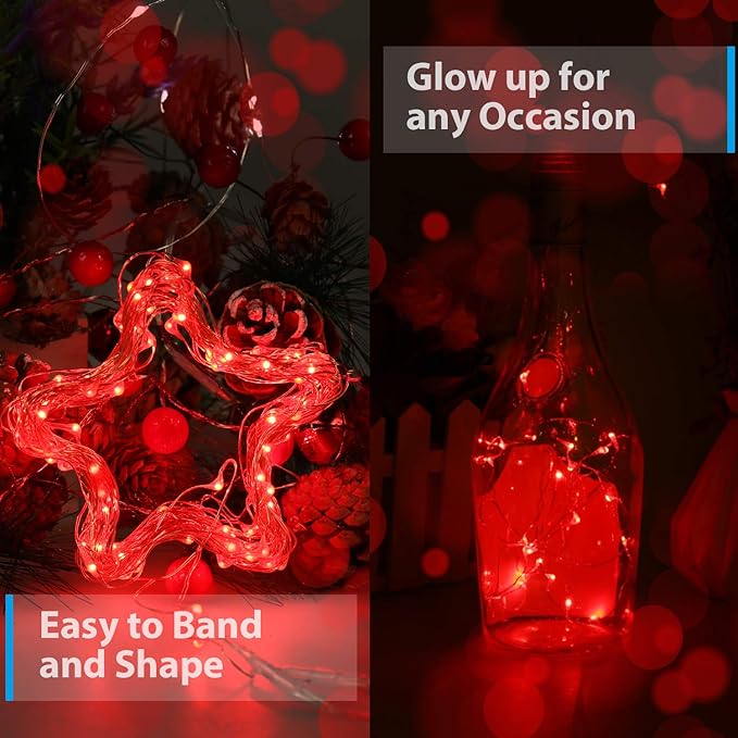 USB Powered Fairy Lights, 100 led 33 ft. USB Plug in Copper Wire USB String Lights for Bedroom Christmas Decoration Wedding Party Firefly Lights (Red,1 Pack)