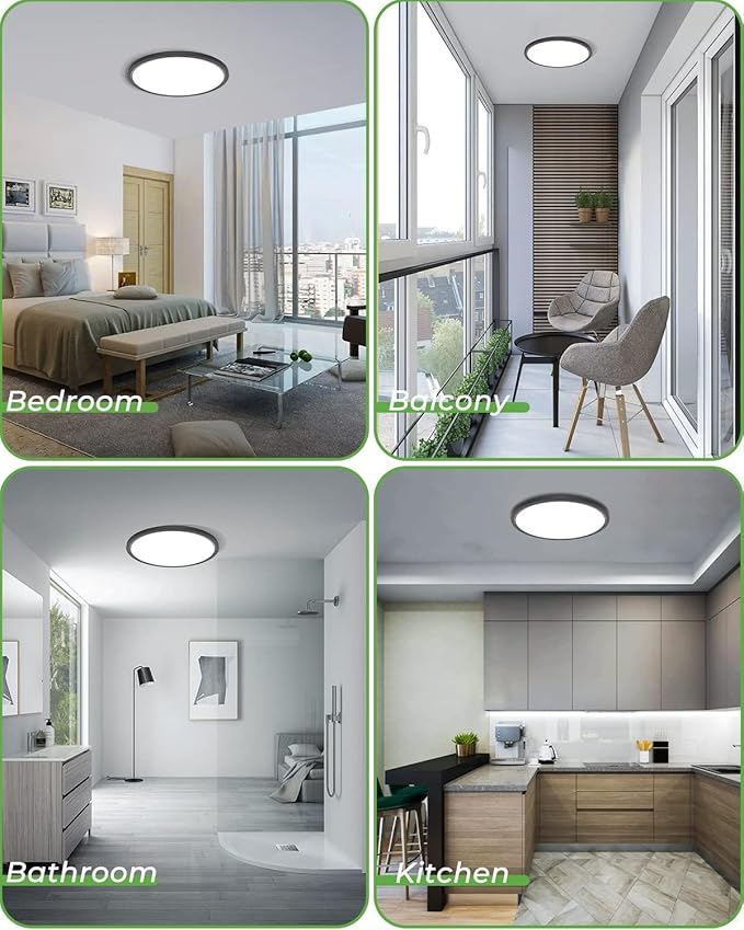 zemty 16.5 Inch LED Ceiling Light Flush Mount, 36W 4200lm Super Slim Flush Mount Ceiling Light Fixtures, 3000K/4500K/6000K Selectable Ceiling Lamp for Bedroom Kitchen Living Room (Black)