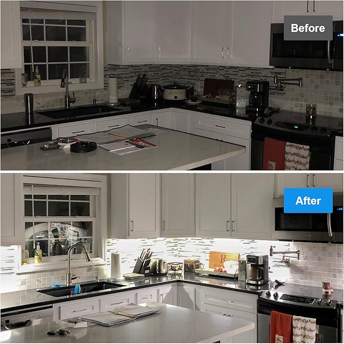 Litever Kitchen Under Cabinet LED Lighting Kit, Super Bright, 6 PCS 12 Inches Light Bars, Plug-in or Hardwire Power Adapter, 31W 2000 Lumen, for Cabinet Counter Shelf Workbench (Daylight White 5000K)