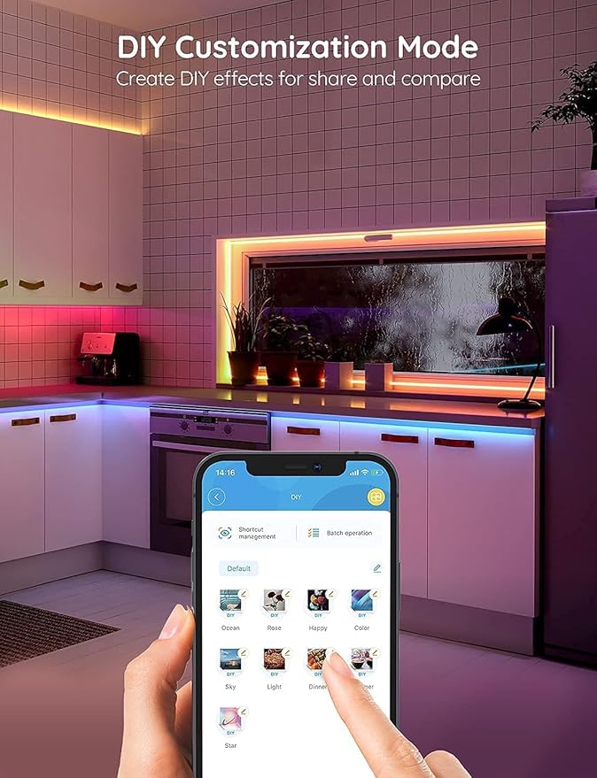 Govee Smart LED Strip Lights, 65.6ft WiFi LED Strip Lighting, Work with Alexa and Google Home, DIY Mode and Music Sync RGB LED Lights for Home Decor, 2 Rolls of 32.8ft (No Remote Control)