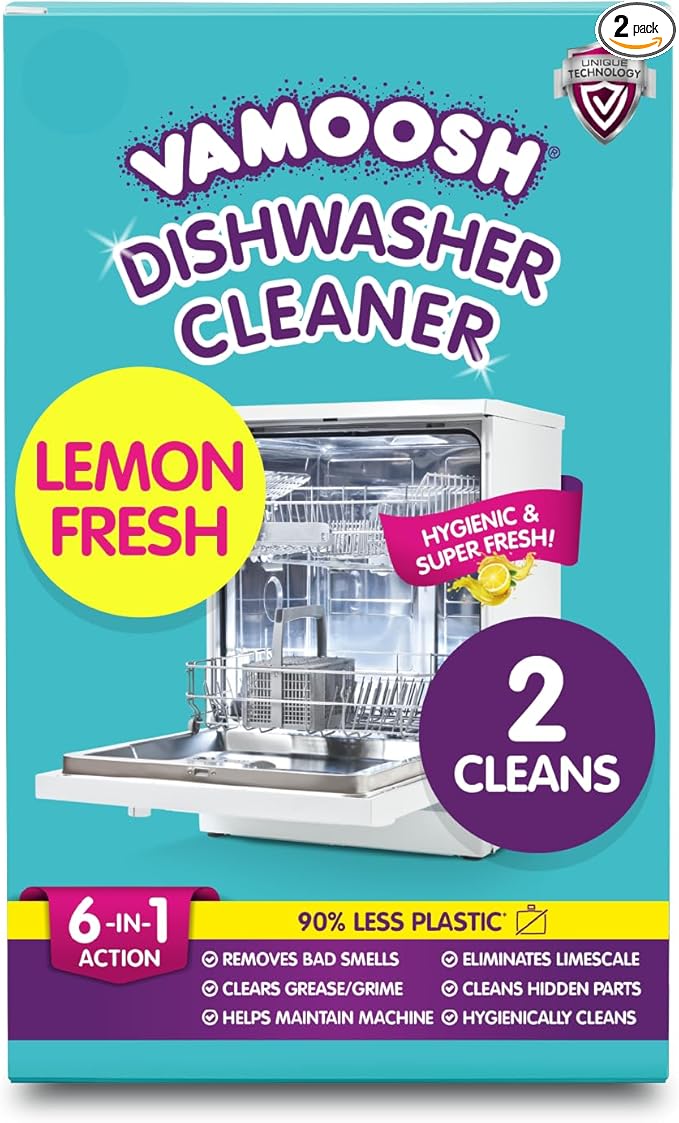Vamoosh 6-in-1 Dishwasher Cleaner | Natural Citric Acid Cleaning Formula | Limescale Removal | Grease Elimination | Eco-Friendly | Made in the UK | 50g (Pack of 2)
