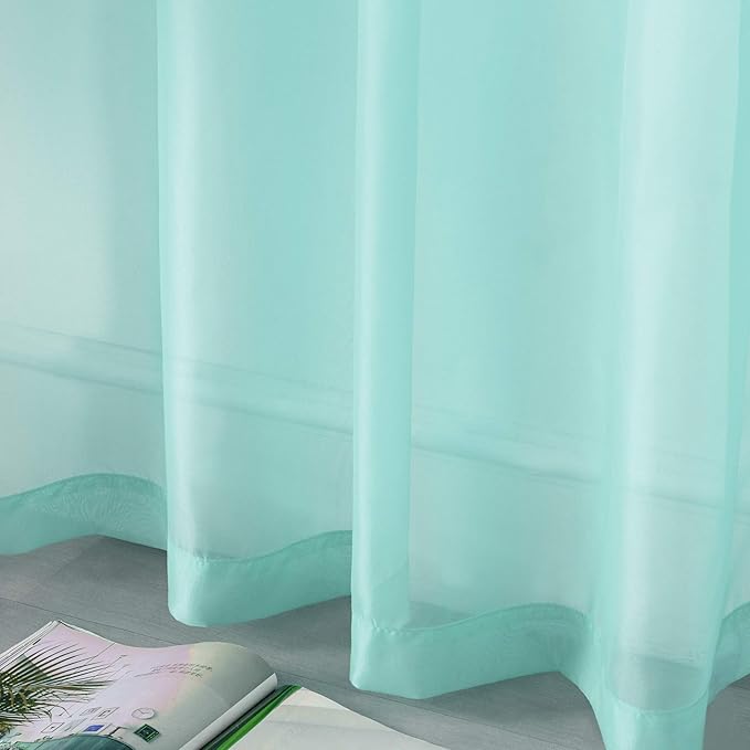 DUALIFE Aqua Voile Sheer Curtains Grommet,Look Semi Sheer Windows Panels,Elegant Solid Color Touch Soft Drapes, 52X45 Inch for Living Room Bedroom,Set of 2 Panels
