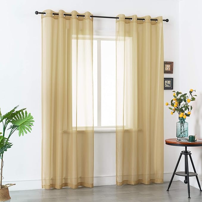 DUALIFE Antique Taupe Brown Sheer Curtains 84 Inch Length Grommet Light Brown Tan Semi Voile Curtain Panels Window Drapes for Living Room and Bedroom Window Treatments 2 Panels 52 x 84 Inch Natural