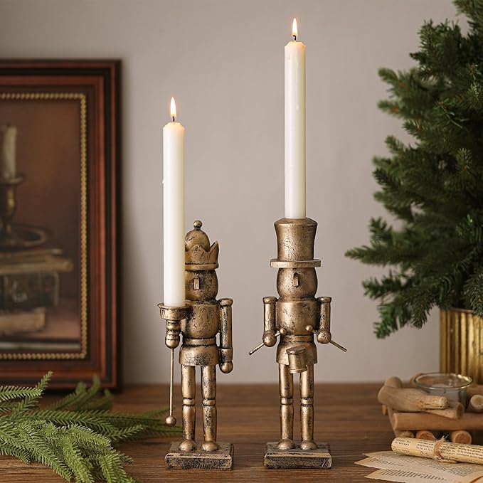 Mimorou 2 Pcs Nutcracker Candlestick Holder 10 Inch Christmas Candle Holder Vintage Nutcracker Soldier Decorations Retro Candlestick for Christmas Tabletop Centerpiece