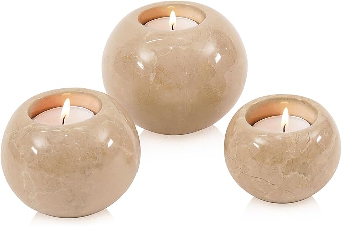 Radicaln Marble Tealight Candle Holder 4" Inches Verona Handmade Set of 3 Mini Votive Candle Holders for Wedding Table Setting, Ideal Bathroom, Bedroom & Kitchen Table Candle Accent