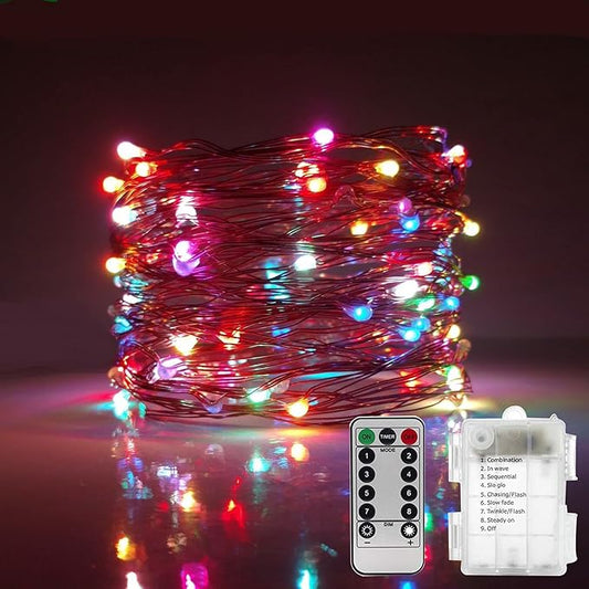 String Lights,LED Copper Wire Lights, Each Set 33ft/10M 100LEDs and 8 Remote Control.AA Battery Powered,Decor Rope Lights for Holiday,Wedding, Parties.（Multicolour）