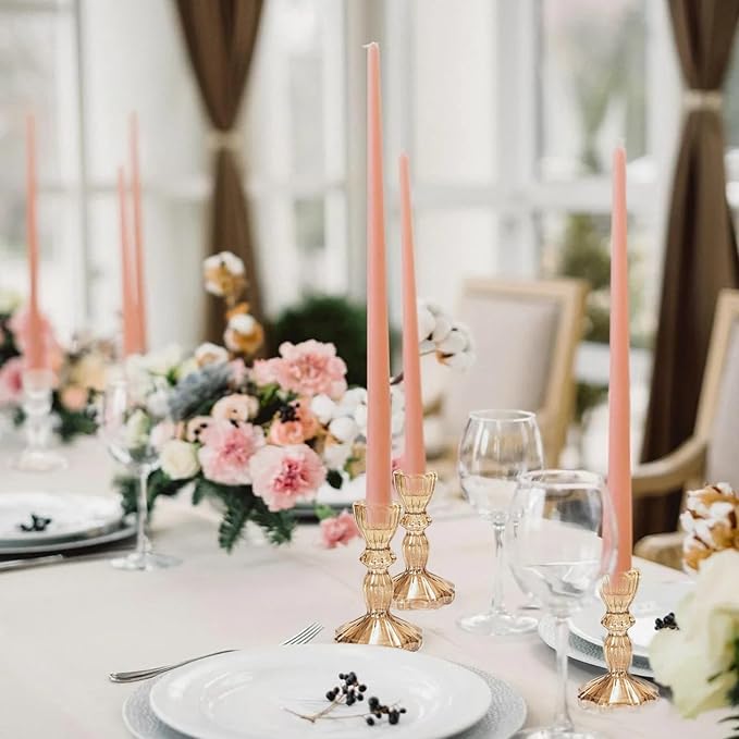 Gold Glass Candlestick Set of 6 Clear Crystal Glass Candle Holders Taper Holder Decor for Wedding Birthday Party
