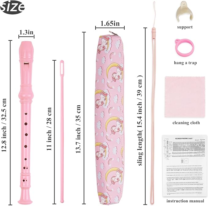 Recorder Instrument for Beginner Adults,8-Hole Soprano Descant Recorder Music Flute with Cleaning Rod & Case Bag For Home Entertainment(2-Pink Unicorn2)