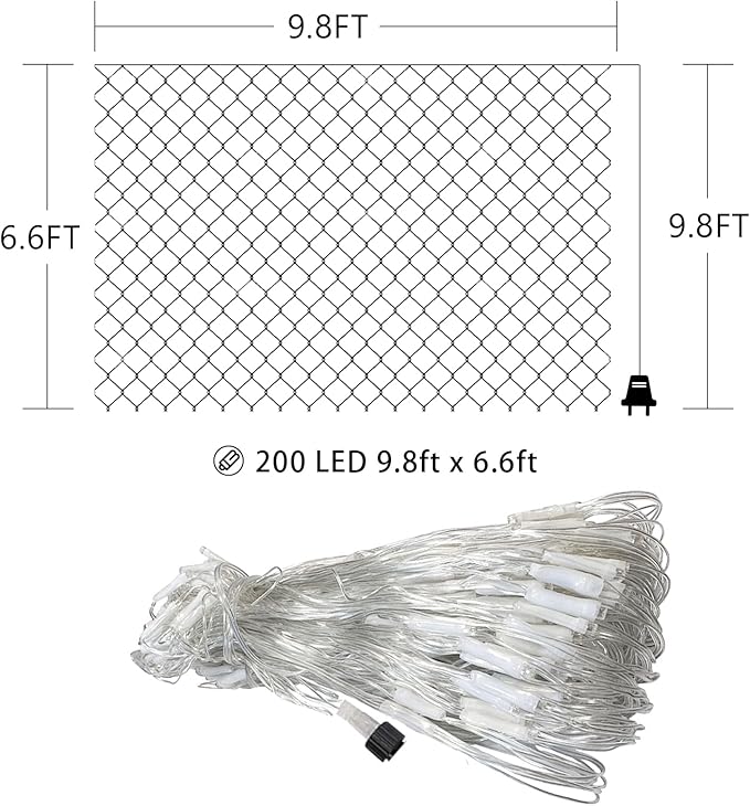 Net Mesh String Lights Waterproof, 200 Light Bubbles, 8 Lighting Modes, for Indoor Outdoor, Curtain, Christmas Tree, Bush, Party, Wedding, Fairy, Wall Decoration (9.8 ft x 6.6 ft, Blue)