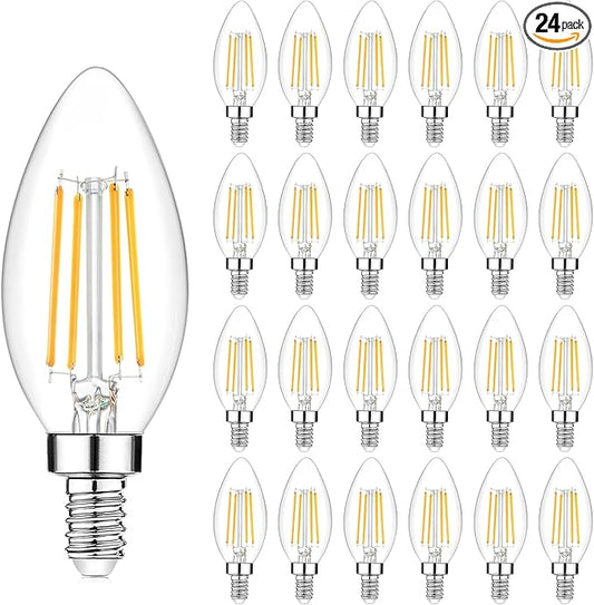 24-Pack Dimmable E12 LED Candelabra Bulbs 40Watt Equivalent, 2700K Warm White, 450Lumens, 4W B11 Vintage Chandelier Light Bulbs, LED Filament Clear Glass Candle Lamp for Ceiling Fan Home Decor