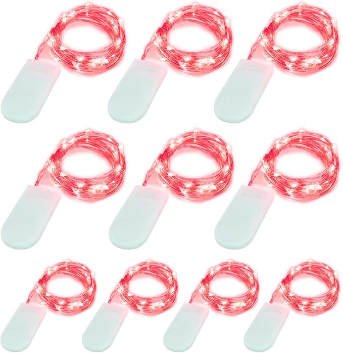 [10-Pack] LED String Lights, 6.6FT LED Moon Lights 20 Led Micro Lights On Silver Copper Wire (Batteries Include) for DIY Wedding Centerpiece, Table Decoration, Party (Red)