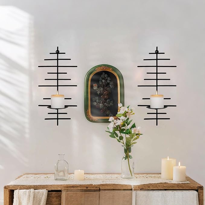 AIM & GGKK Wall Candle Sconce Set of 2,Black Wall Mounted Candle Holder for Home,Living Room, Dining Room,Rustic Farmhouse Boho Decoration