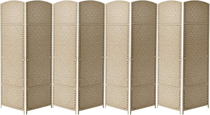 Sorbus Room Divider 6 ft. Tall - Privacy, Extra Wide Double Hinged Panels, Mesh Hand-Woven Design, Partition Room Dividers and Folding Screens, Wall Divider for Room Separation, Beige Wicker, 8 Panel