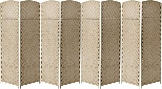 Sorbus Room Divider 6 ft. Tall - Privacy, Extra Wide Double Hinged Panels, Mesh Hand-Woven Design, Partition Room Dividers and Folding Screens, Wall Divider for Room Separation, Beige Wicker, 8 Panel