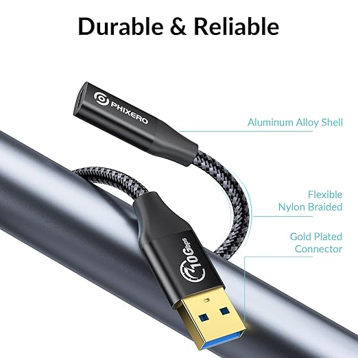 PHIXERO [10Gbps] USB C Female to USB Male Adapter 3.1 Gen 2 (1 Ft), 3A Fast Charging USB A to USB C Adapter with 10Gbps Data Transfer and Charging for Laptop, PC, Flash Disk, Quest Link, Charger