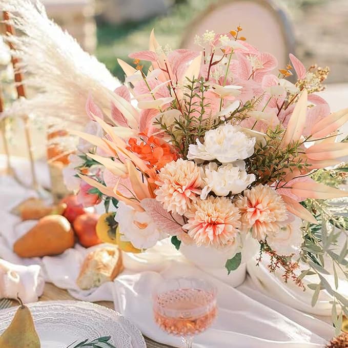 Fake Artificial Flowers Bouquet for Decoration, Silk Flower Arrangements Faux Flowers Plant Wedding Bride Bouquets Tables Centerpieces for Rustic Home Decor Indoor Vase Floral Table Decor (Champagne)