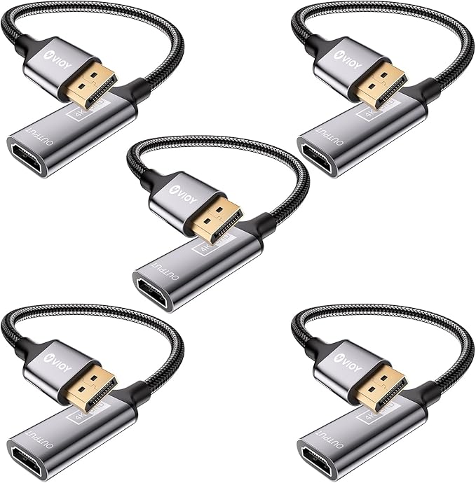 VIOY Displayport to HDMI Adapter 5 Pack, 4K@30HZ Uni-Directional DP (Source) Male to HDMI (Display) Female, 1080P@120HZ Display Port Adapter for Monitor, AMD, NVIDIA, HP, Dell, Lenovo