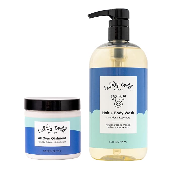 TUBBY TODD's Baby Body Wash & All Over Ointment Eczema Set - Gentle, Hypoallergenic Skincare for Newborns & Toddlers - 25oz, Lavender Rosemary