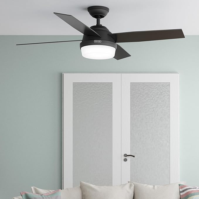 Hunter Fan Company, 52388, 52 inch Dempsey Matte Black Ceiling Fan with LED Light Kit and Handheld Remote