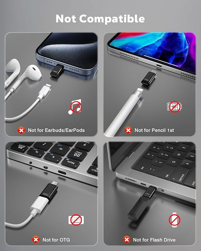 MoKo 36W Lightning to USB C Adapter for iPhone 17 Air 16 15 Pro Max Plus Galaxy,iPad -NOT for EarPods/Headphones/OTG, 4Pack USB-C to Lightning Adapter ONLY for Fast Charging/Data Sync, Black