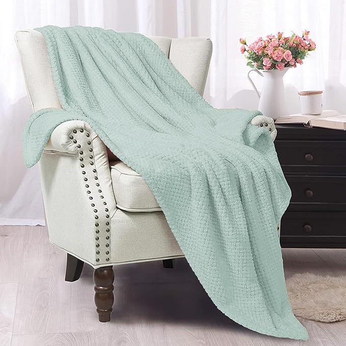 Exclusivo Mezcla Fleece Throw Blanket Extra Large, Super Soft and Warm Blankets for Couch, Sofa and Bed Waffle Textured, Cozy, Fuzzy and Lightweight (Mint Green, 50x70 Inches)