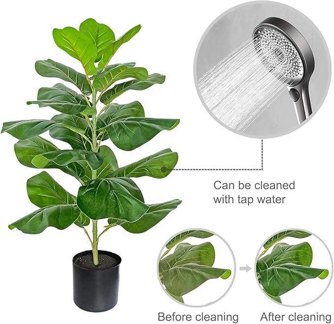 BESAMENATURE Artificial Fiddle Leaf Fig Tree/Faux Ficus Lyrata for Home Office Decoration, 30.5" Tall, with Cotton Rope Basket