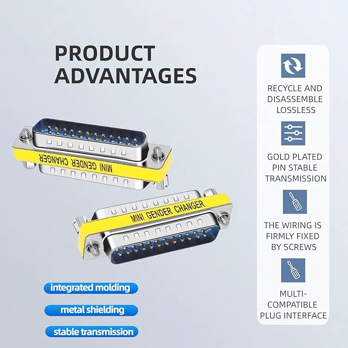 db9 Connector Null Modem Adapter，25-Pin Serial vga Adapter RS232 db9 Gender Changer,for Computer and Industrial Device Data Transfer(M-M（2P-25 Pin）)